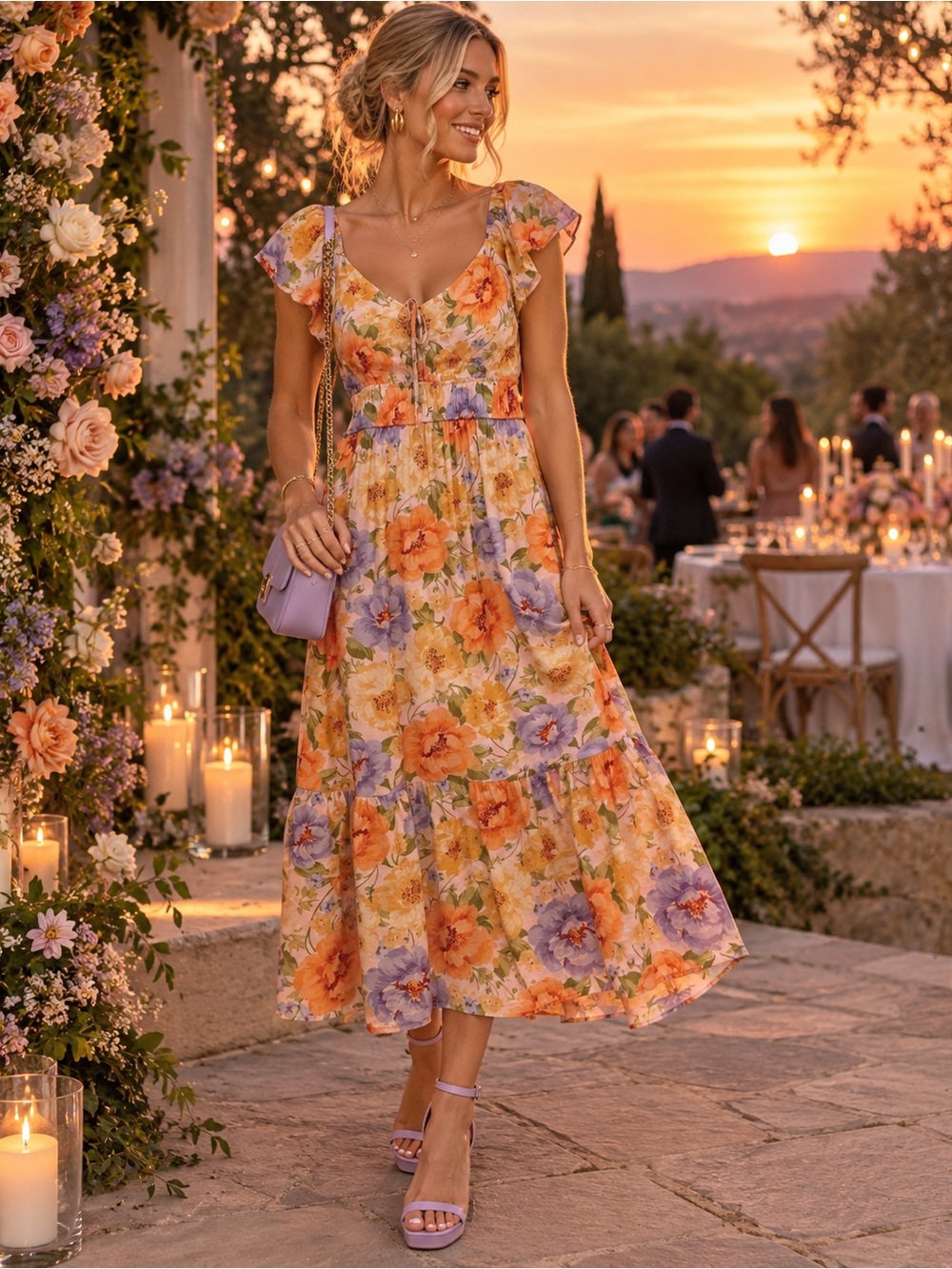 Joie Milkmaid Pink Base Butter Yellow Floral Flutter Sleeve Midi Dress Peonies